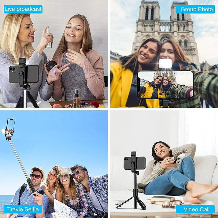 Extendable Flash 3-in-1 Selfie Stick Tripod with Bluetooth Remote